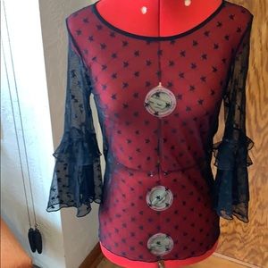 Retro goth witch star sheer top bell sleeve Y2K